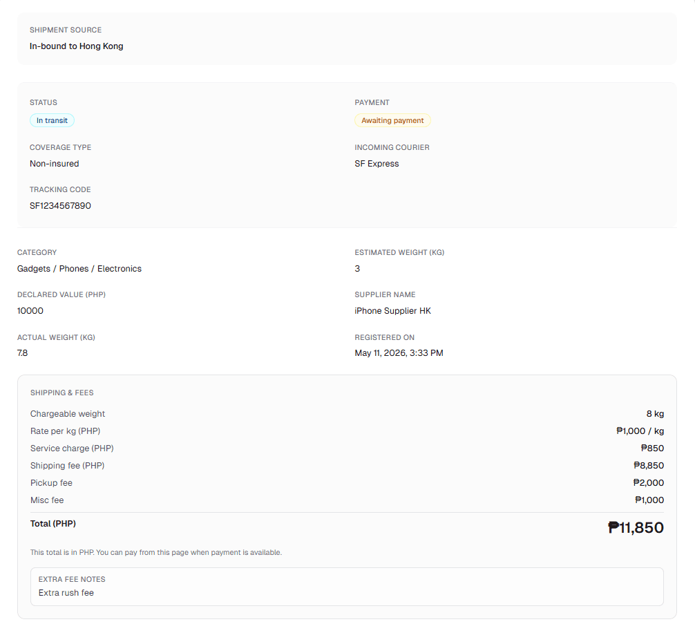 Shipment and payment summary preview