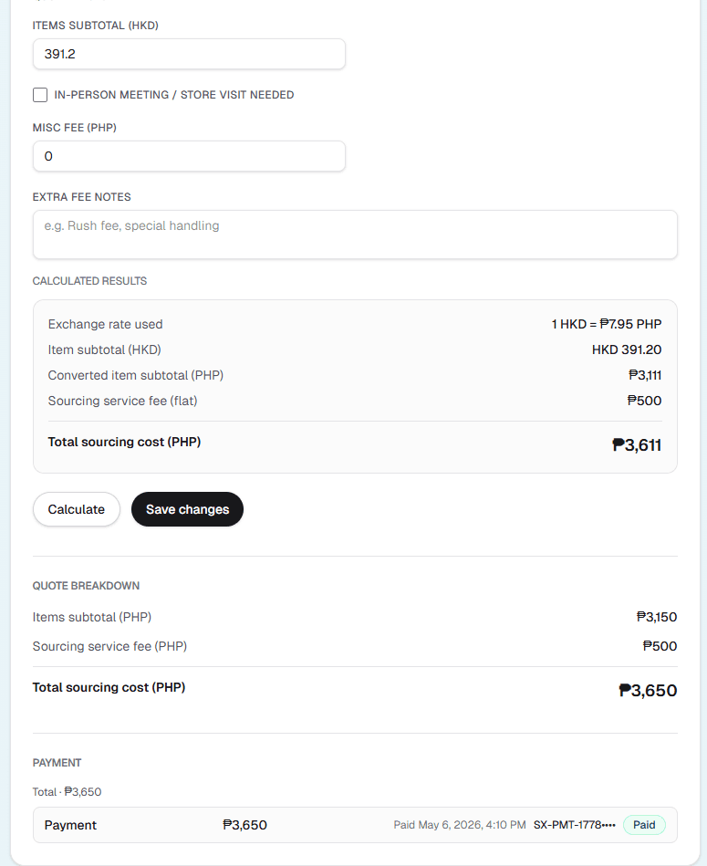Pricing and quote breakdown within operational workflow